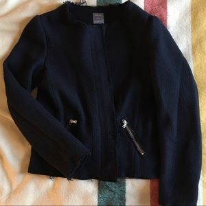Gap navy raw hem tweed blazer jacket Jackie O